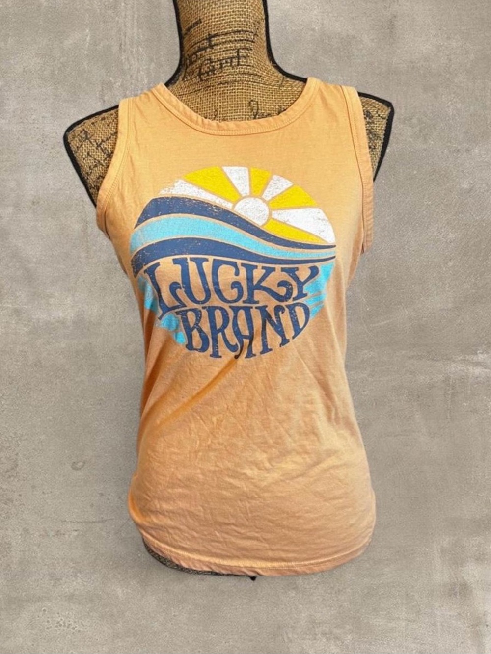 Lucky Brand Peach Graphic Wave Tank Top